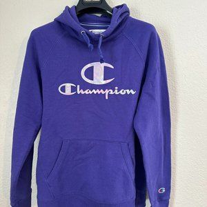 Champion Purple Powerblend Hoodie, Iridescent Logo